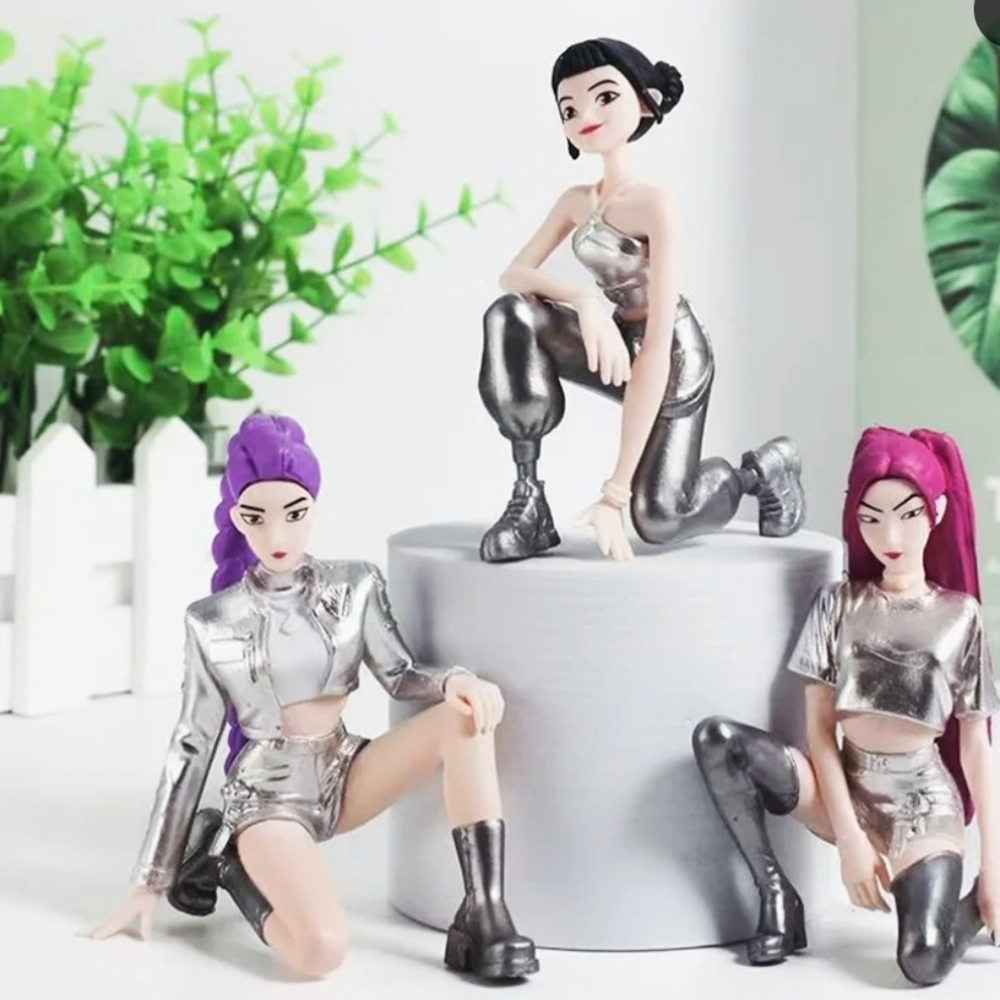 Silver Metallic Set of 3 K-pop Demon Hunters Doll Figurines